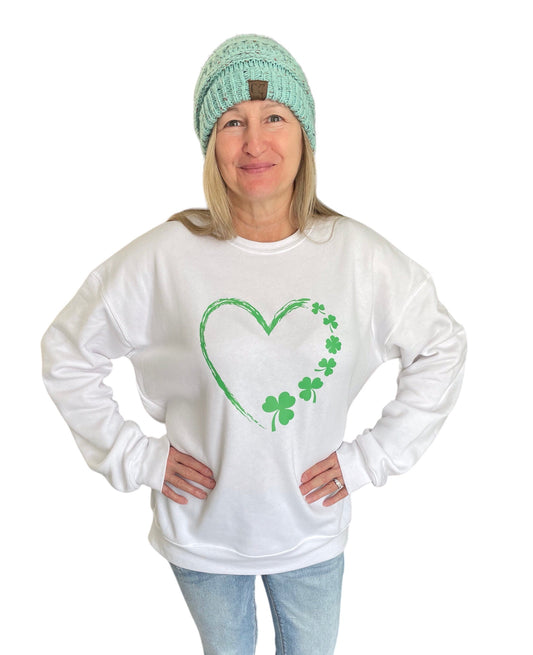 Women's "Clover Heart" Drop Shoulder Fleece Crew Neck